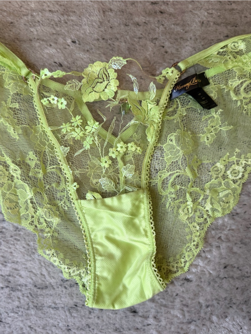 Honey Birdette Neon Yellow Sheer Lace Bikini Panty - Picture 2 of 4